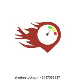speedometer icon, flame, speed, on a white background, vector illustration