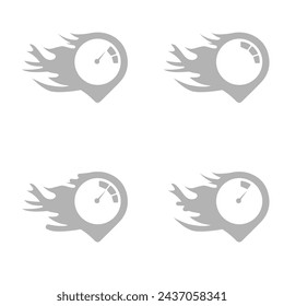 icono del velocímetro, llama, velocidad, sobre un fondo blanco, ilustración vectorial