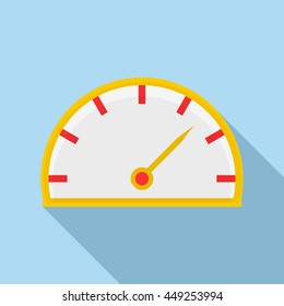 Speedometer icon in flat style on a light blue background
