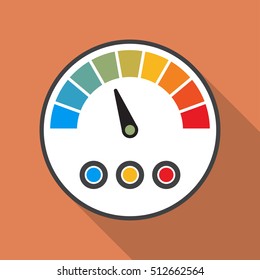 Speedometer icon with long shadow in a flat design