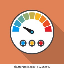 Speedometer icon with long shadow in a flat design