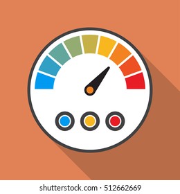 Speedometer icon with long shadow in a flat design