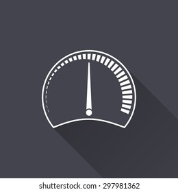Speedometer  icon with a long shadow on a black background. Vector illustration.