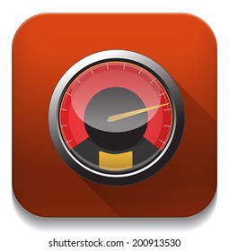 speedometer icon With long shadow over app button