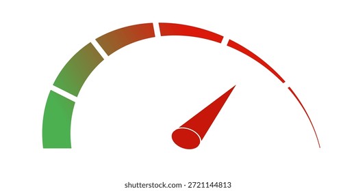 a speedometer icon with a needle pointing to the high red zone, representing performance, speed, or risk, featuring a green-to-red color gradient on a white background