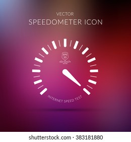 Speedometer icon on red blurred mesh background. Vector Illustration.