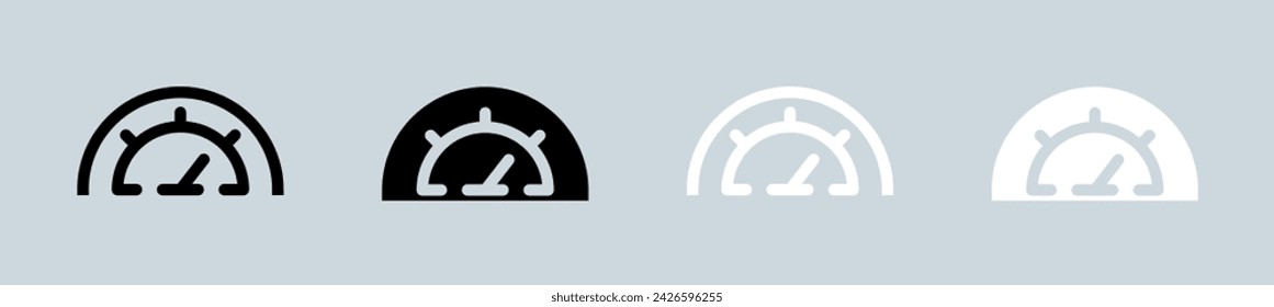 Icono del velocímetro en blanco y negro. Ilustración vectorial de señales de indicador de velocidad.