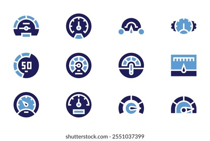 Speedometer icon set. Bold style. Duotone colors. odometer, speedometer, speed, performance.