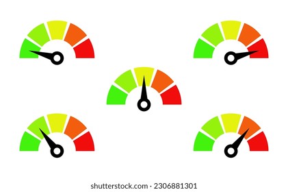 Speedometer icon set. Color scale, speedometer, tachometer icons.vector illustration