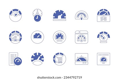Speedometer icon set. Duotone style line stroke and bold. Vector illustration. Containing gauge, speedometer, dashboard, fine.