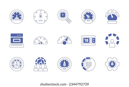 Speedometer icon set. Duotone style line stroke and bold. Vector illustration. Containing speedometer, speed, browser, benchmarking, performance, meter, optimization.