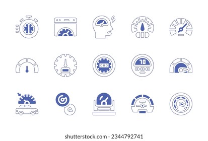 Speedometer icon set. Duotone style line stroke and bold. Vector illustration. Containing speedometer, cruise, control, speed, test, odometer.