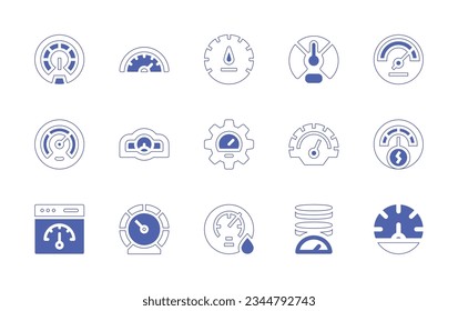 Speedometer icon set. Duotone style line stroke and bold. Vector illustration. Containing speedometer, dashboard, speed, barometer, gauge.