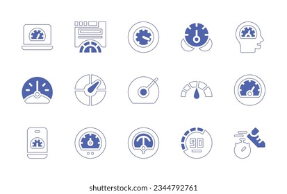 Speedometer icon set. Duotone style line stroke and bold. Vector illustration. Containing dashboard, speedometer, performance, speed.