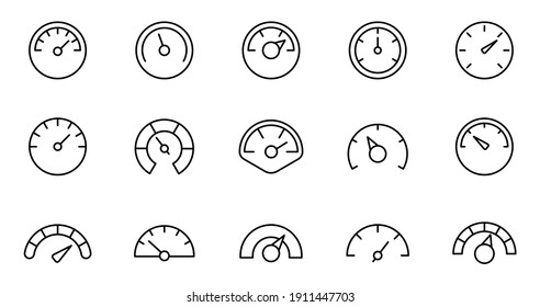 Speedometer icon set. Gauge, dashboard, indicator, scale. Vector thin line icons. - Shutterstock ID 1911447703