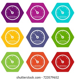 Speedometer icon set many color hexahedron isolated on white vector illustration