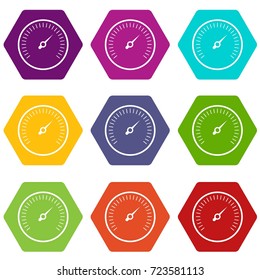 Speedometer icon set many color hexahedron isolated on white vector illustration