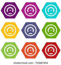 Speedometer icon set many color hexahedron isolated on white vector illustration