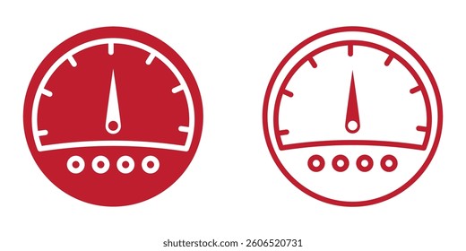 Speedometer icon set. Speed indicator. Gauge, dashboard, tachometer, scale. Speedometer icon with arrow. Editable stroke line icons. 