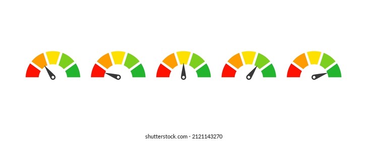 Speedometer icon set. Speed meter. Fast and slow. Temperature scale icon. Vector eps 10.