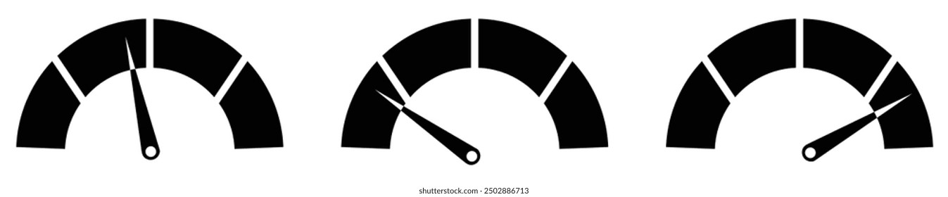 Speedometer icon set, tachometer icon. Speed indicator icon set. Rating meter signs performance concept. Dashboard level scale icon. vector illustration.