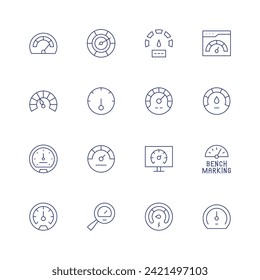 Speedometer icon set. Thin line icon. Editable stroke. Containing speedometer, speedtest, lowenergy, website, speed, benchmarking.