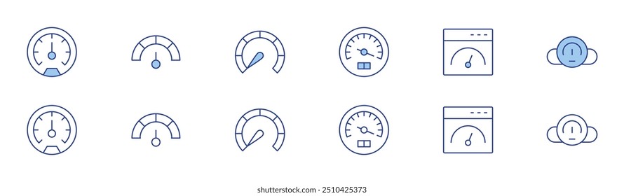 Speedometer icon set in two styles, Duotone and Thin Line style. Editable stroke. speedometer, speed.