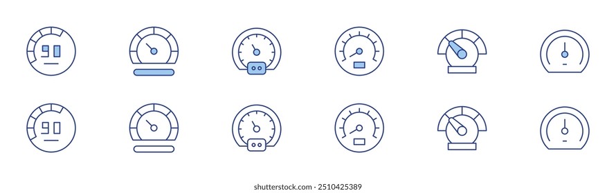 Speedometer icon set in two styles, Duotone and Thin Line style. Editable stroke. speedometer, speed.