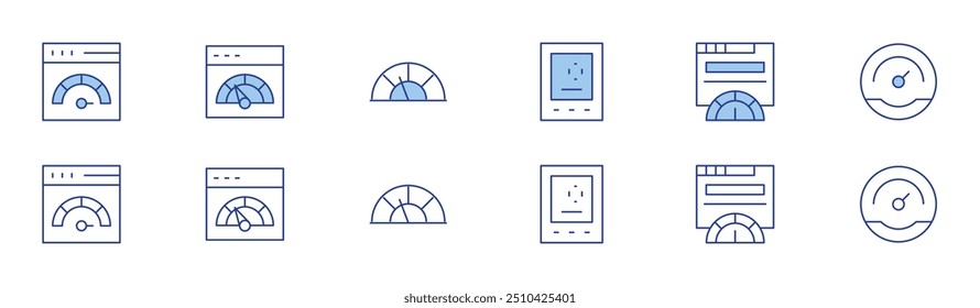 Speedometer icon set in two styles, Duotone and Thin Line style. Editable stroke. speedometer, internet.