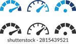 Speedometer icon set vector gauges for performance velocity and measurement applications
