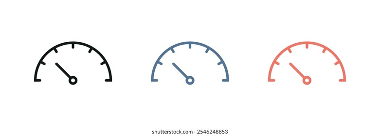 Ícone de velocímetro define vetor. Ilustração do símbolo do indicador de velocidade.