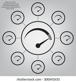 Speedometer icon or sign with arrow