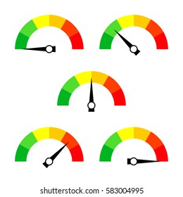 Speedometer icon or sign with arrow. Collection of colorful Infographic gauge element. Vector illustration.