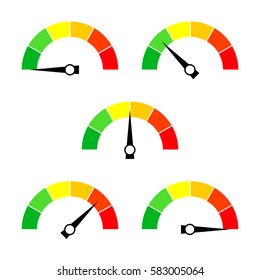 Speedometer icon or sign with arrow. Collection of colorful Infographic gauge element. Vector illustration.