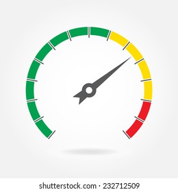 Speedometer icon or sign with arrow. Colorful Infographic gauge element. Vector illustration. 