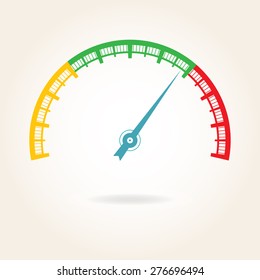 Speedometer icon or sign with arrow. Colorful Infographic gauge element. Vector illustration. 