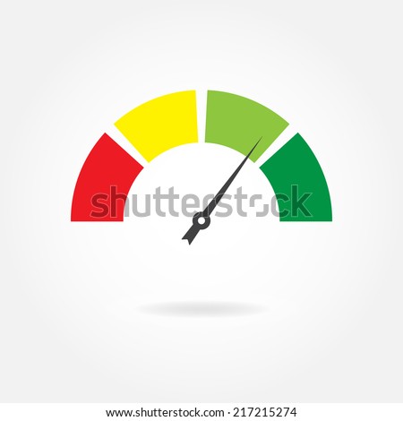 Speedometer icon or sign with arrow. Colorful Infographic gauge element. Vector illustration. 