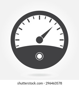 Speedometer icon or sign with arrow. Infographic gauge element. Vector illustration.