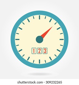 Speedometer icon or sign with arrow. Infographic gauge element. Colorful vector illustration in flat style.