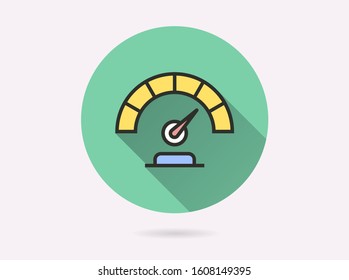 Speedometer icon. Simple illustration with long shadow isolated for graphic and web design.