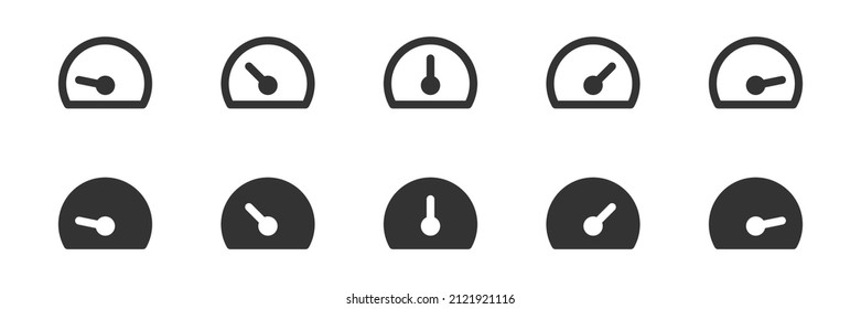 Speedometer icon. Speed gauge sign. Low, medium, fuel indicator in vector flat style.