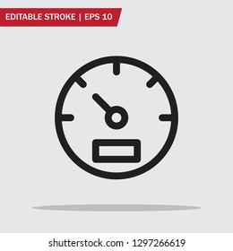 Speedometer icon in trendy outline style isolated on grey background. Speedometer symbol. Tachometer icon, measurement symbol. Editable stroke. Vector illustration. Eps10.