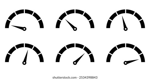 Speedometer icon. Speedometer vector. Tachometer icon. Speedometer indicator icon collection. Speed indicator vector icons.
