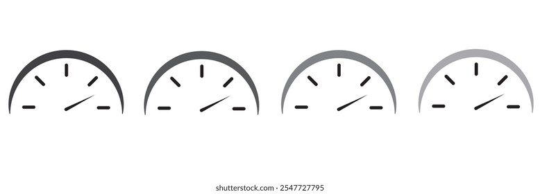 Speedometer icon. Speedometer vector. Tachometer icon. Speedometer indicator icon collection. Speed indicator vector icons. Speedometers icons set. Speed indicator sign. Performance concept.