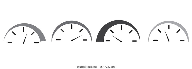Speedometer icon. Speedometer vector. Tachometer icon. Speedometer indicator icon collection. Speed indicator vector icons. Speedometers icons set. Speed indicator sign. Performance concept.