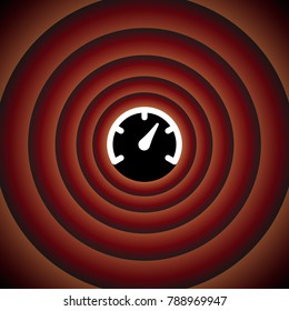 Speedometer icon. Vector. White icon on black circle in gradient rings.