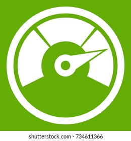 Speedometer icon white isolated on green background. Vector illustration
