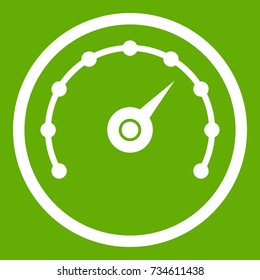 Speedometer icon white isolated on green background. Vector illustration