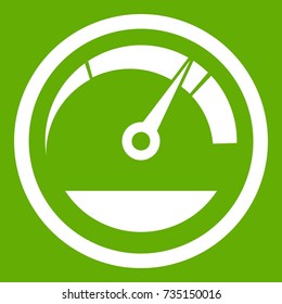 Speedometer icon white isolated on green background. Vector illustration