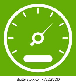 Speedometer icon white isolated on green background. Vector illustration